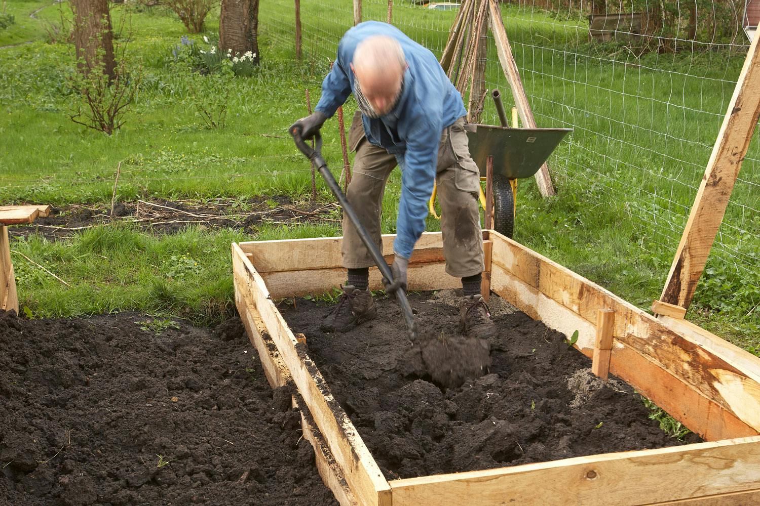 Høybed med jord Kjøkkenhage med høybed